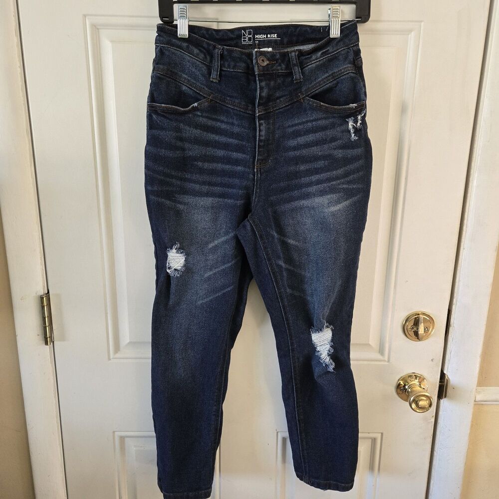 Nobo Women's Juniors Size 11 High Rise Distressed Dark Stretchy Cropped Jeans